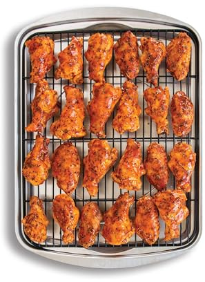 Nordic Ware Oven Crisp Baking Tray, Aluminium Crisping Tray with Carbon Steel Rack, Premium Bakeware Made in the USA, Silver, L 15.6 x W 11.6 x H 1.6