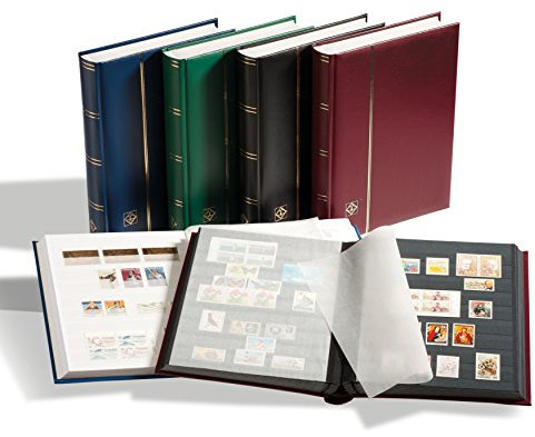 Leuchtturm 310289 Album per la Raccolta dei francobolli Comfort - DIN A4, 64 Pagine, Strisce di Vetro, Copertina Imbottita - Nero