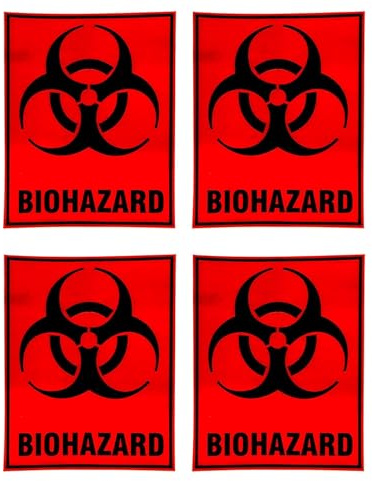 Esplanade Inomhus/utomhus (set om 4) 12,7 x 10,2 cm biohazard biologisk fara säkerhetsrisk varningsskylt etikett klistermärke – baksida självhäftande vinyl