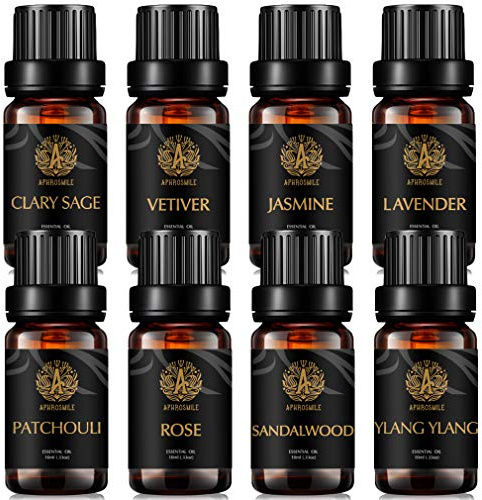 Aromatherapie Vetiver ätherisches Öl Set für Diffusor, 8x10ml 100% reine Clary Salbei ätherisches Öl Kit für Hause - Jasmin, Lavendel, Patchouli, Rose, Sandelholz, Ylang Ylang ätherisches Öl set