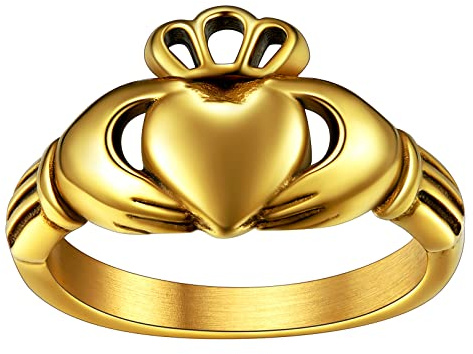 FaithHeart Bague Claddagh Femme Homme Personnalisable Anneau Alliance Fiançailles Amitié Plaqué Or/Noir/Acier Inoxydable Taille 52-67 Bijoux Porte Bonheur pour Ado Fille Garçon (Boîte Cadeau)