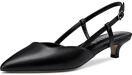 Saekcted Femmes Bas Kitten Aiguille Talon Heel Fermé Pointu Bout Escarpins Lanières Cheville Slingback Boucle Mariage Bureau Cute Sandales Chaussures Noir Matte 44 EU