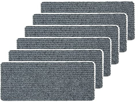 Astra Fußmatte innen Silber Schmutzfangmatte rutschfest – Stufenmatten 25x60 cm 6er Set Treppenmatten wasserabweisend – Rib Line Fußabtreter
