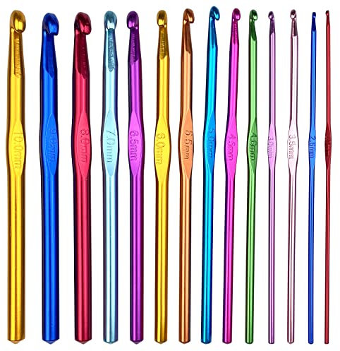Gvolatee 14 Stück Häkelnadel Set Crochet Hooks Stricknadeln aus bunt Aluminium 14 Größen 2mm-10mm Stricken Werkzeuge Zubehör