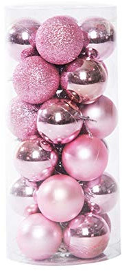 Uposao 24 Stück Kunststoff Weihnachtskugeln,Dekorative Christbaumkugeln Set Weihnachtskugeln Weihnachtsbaumschmuck Baumkugeln Weihnachtsbaum Deko Ornamente zum Aufhängen für Weihnachten 40mm,Rosa
