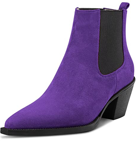 Castamere Donna Chunky Blocco Basso Gattini Tacco Heel Chiusa a Punta Stivaletti Slip-on Ufficio Dress 6.5 CM Heels Stivali Viola 41 EU
