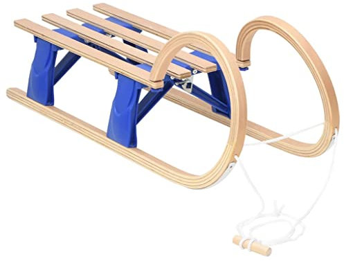 vidaXL Klappschlitten Rodel Schneeschlitten Rodelschlitten Klapprodel Hörnerrodel mit Zugseil Metallläufern Winter 110cm Sperrholz