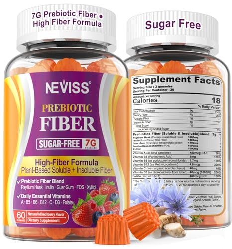 1Pack Fiber Gummies for Adults with Psyllium Husk, 7G(Soluble + Insoluble) Daily Prebiotic Fiber with Inulin, FOS, Guar Gum, Multivitamins for Daily Digestive Health, Regularity Gut Support,Sugar Free
