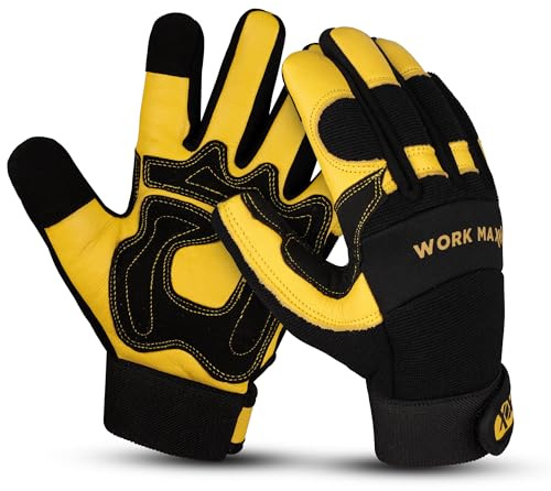 WOR MAXX Heavy Duty Leather Gardening Gloves for Men, Thorn Proof Gloves | Medium, reinforced fingers, breathable, textured grip, for pruning, weeding, digging, DIY, Mechanic, Construction Gloves