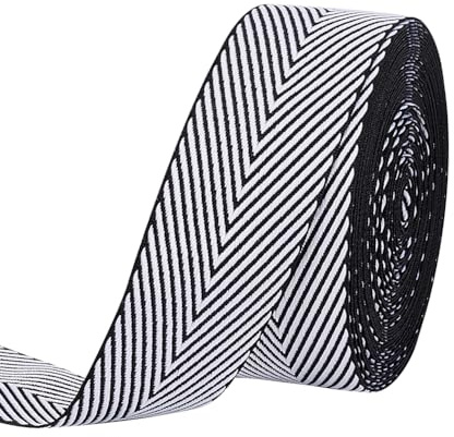 PH PandaHall Cinta de poliéster a rayas de 9,1 m, cinta de poliéster de 4 cm, cinta de sarga a rayas negras y blancas, cinta jacquard para coser ropa, mochilas, bolsos, sombreros, decoración del hogar