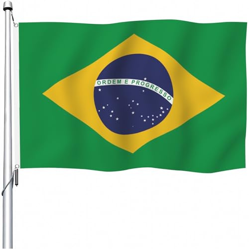 Aoihraan Bandera Brasileña 150x250cm Doble Cara 100% Poliéster Color Brillante Celebración Al Aire Libre Decorada Pórtico Bandera Nacional Con 2 Robustas Máquinas Precisión Anillo Cable Cosidas