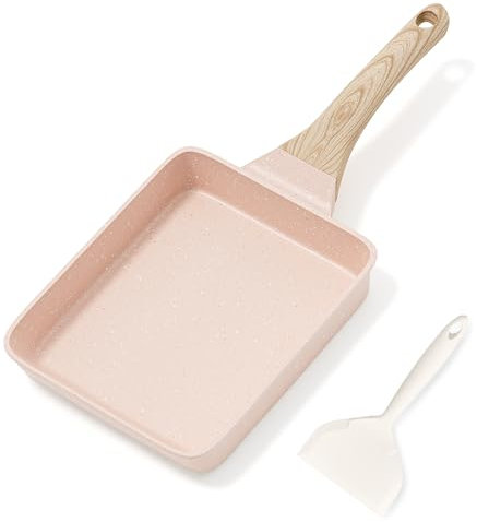 RIOVARM Sartén Antiadherente Tamagoyaki para Tortilla y Huevos, Inducción con Revestimiento de Granito, Sin PFOA, para Panqueques y Camping