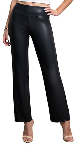 Faux Leather Pants for Women - Premium Vegan Leather Leggings for Women High Waisted - Soft, Stretchy, and Non-See Through - Black - Medium