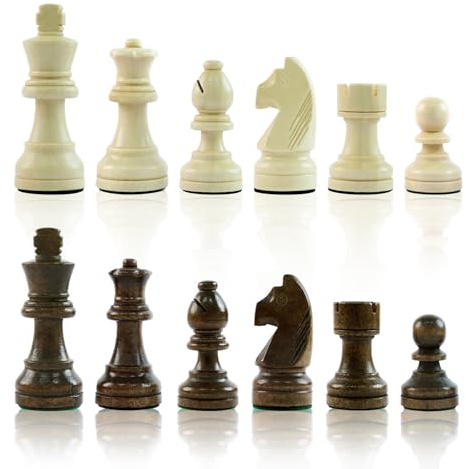 LEAP Wooden Chess Pieces Weighted 3.6 Inches King Height 32 Chessmen Great for Chess Board with 2 Extra Queens