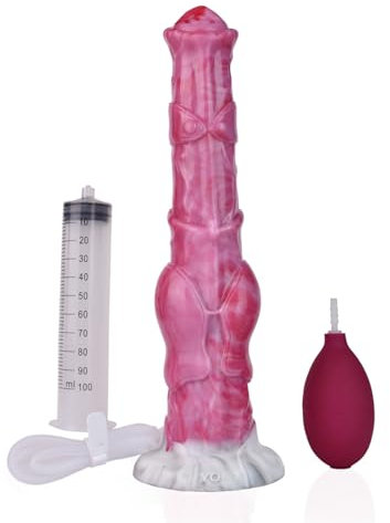 AMAZBEE Godemiché Squirt pour hommes et femmes Silicone Godemiché anal avec ventouses puissantes Godemiché cheval avec fonction d'injection Jouets sexuels pour adultes (Pink)
