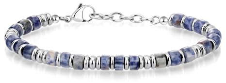 SIUMAL Mens Bracelet, Boho Stainless Steel Bracelets for Men, Beaded Bracelets, Jewelry Gifts for Husband Father Friends (Blue)