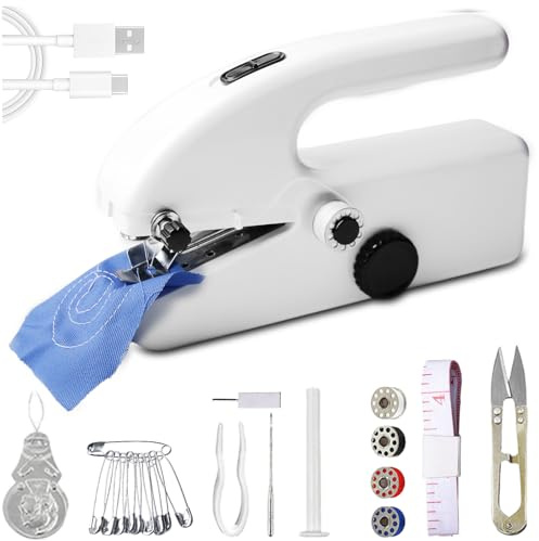 Mini machine à coudre électrique, machine à coudre manuelle avec accessoires de couture, portable, 2 modes, alimentation USB/batterie pour vêtements, rideaux, cuir, bricolage, pour débutants et