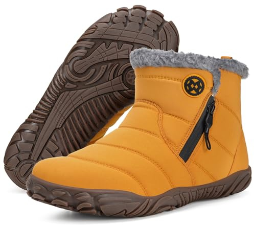 Gaatpot Barefoot Stivali Invernali Donna Stivaletto Uomo Caldi e Fodera Scarpe da Neve Pianta Larga Outdoor Minimaliste Antiscivolo Giallo 40