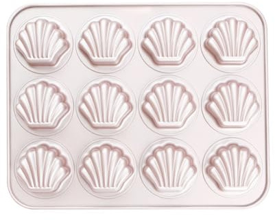 Nonstick Madeleine Pan,12-Cavity Heavy Duty Madeleine Cookies Trays for Oven Baking, Warp Resistant Seashell Shape Madeleine Molds Cake Pan, Champagne Gold