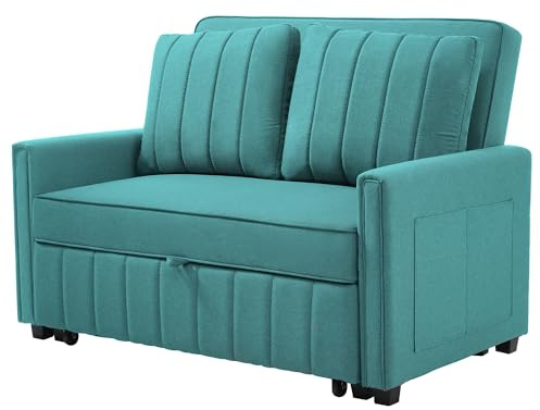 Fold Out 2-Seater Double Sofa Bed, Modern Space Saving Living Room Sofa Couch Bed With Cushion (Green)
