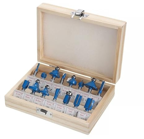 Fresadora, Juego de 15 fresas azules for madera, vástago de 6,35 mm, brocas de carburo for herramientas de corte, grabado y tallado de madera.(15pcs have box)