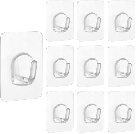 Realjoy 10-pack självhäftande krokar, extra starka, utan borrning, genomskinliga självhäftande krokar för kök, badrum, kontor, sovrum (inget klistermärke)