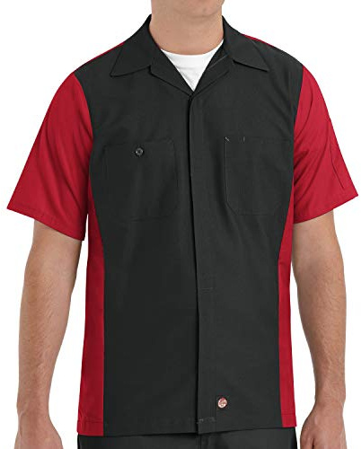 Red Kap Men's Ripstop Crew Shirt, Short Sleeve, Black/Red, Short Sleeve Large, X-Large Tall