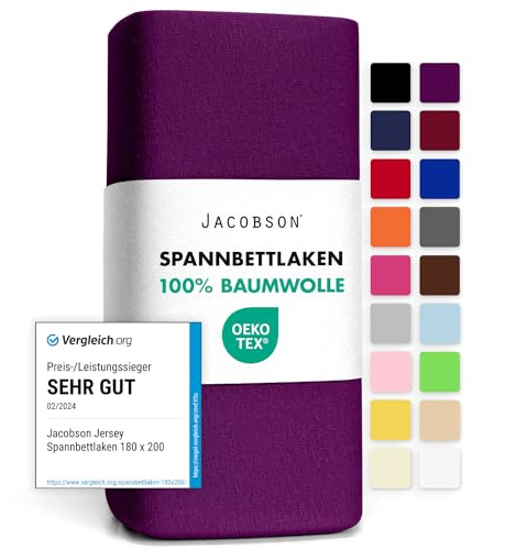 Jacobson Jersey Spannbettlaken Spannbetttuch Baumwolle Bettlaken (140x200-160x200 cm, Royal Lila)