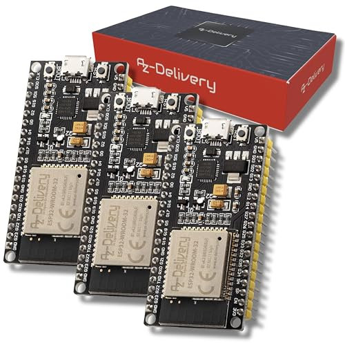 AZDelivery 3x Scheda di Sviluppo ESP32 NodeMCU WiFi CP2102 - Compatibile con Arduino - ESP32 WROOM - WiFi Dual-Mode a 2,4 GHz e Bluetooth WiFi - eBook Incluso