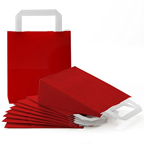 Borse carta rosse con manici, 52 pezzi: sacchetti kraft regalo con fondo rinforzato, buste grandi per confezioni fai da te, imballaggio creativo alimenti, confezione bomboniere, 18 x 8 x 22 cm
