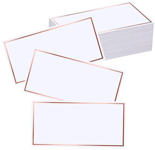 EXQUISS 50 Pcs Place Cards 4”x2” with Rose Gold Foil Border for Food Buffet Party, Name Place Cards for Table Setting, Wedding Reception, Escort Cards Name Cards for Birthday Dinner