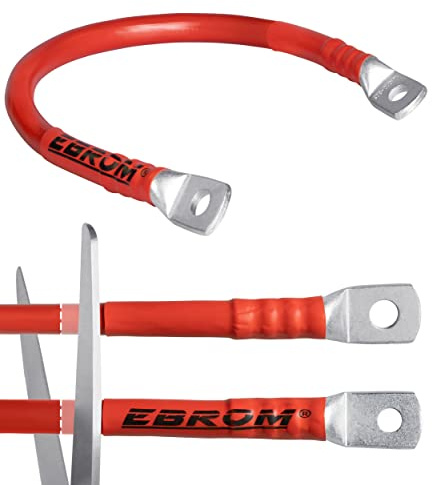 EBROM Batteriekabel PLUS Kabel ROT 12V/24V/36V/48V, 35 mm² Vollkupfer, von 30 cm bis 10 m, Ringösen Kabelschuhe M6/M8/M10/M12 kombinierbar, Ihre Auswahl: Pluskabel 35 mm2-60 cm Kabelschuh 2 x M10