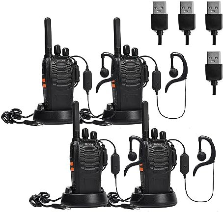 Walkie Talkie PMR446 Radio bidirezionale senza licenza, pofung PT88E 16 canali Walkie-talkie professionali ricaricabili a lungo raggio con base per caricabatterie USB e auricolari (nero, 4 pezzi)