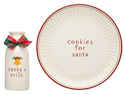 Pearhead Set di biscotti per Babbo Natale e lattiera, piatto da portata in ceramica con bottiglia per il latte, tradizione della vigilia di Natale per bambini, vassoio per dolcetti di Babbo Natale