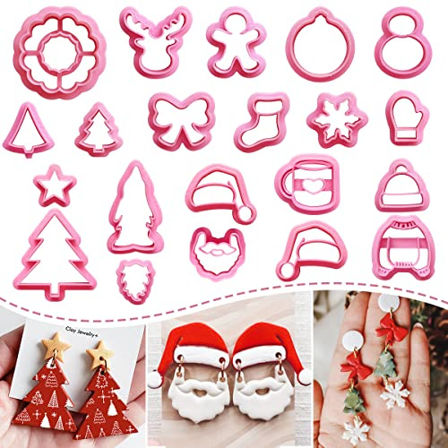 KEOKER Emporte-pièces en argile polymère de Noël, pour la fabrication de boucles d'oreilles, 21 formes de petits arbres de Noël pour bijoux en argile polymère