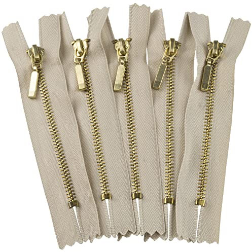 AERZETIX - C61446-5er-Pack Nicht trennbarer Reißverschluss 10 cm aus Metall mit deko-anhänger - Farbe: beige - Schieber Jeans Westen Lederwaren Kleider Kleidung Hosen kurzwaren
