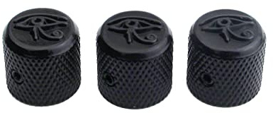 Guyker Lot de 3 boutons de contrôle de potentiomètre de guitare basse avec 6 mm de diamètre - Pots d'arbre - Style œil d'Horus - Bouton de volume pour guitare électrique ou basse de précision - Noir