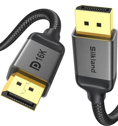 Silkland 16K Câble DisplayPort 2.1 5M, [Certifié VESA] 4K@240Hz/165Hz/144Hz, 8K@120Hz 16K@60Hz, HDR10, G-Sync&Free-Sync, DSC 1.2, Cable DP 2.1 pour 240Hz Moniteur Gaming, PC, Carte Graphique 5090