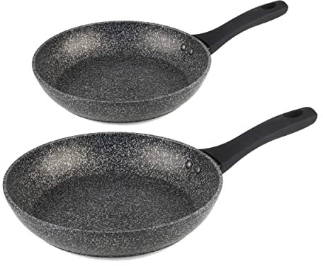 Salter COMBO-8578A Frying Pan Set, Non-Stick Forged Aluminium Cooking Pans, Induction Suitable, Corrosion-Resistant, Dishwasher/Metal Utensil Safe, Soft-Touch Handle, Megastone, Silver/Black, 20/28cm