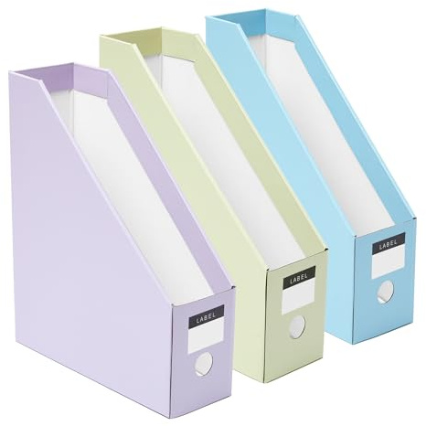 Y YOMA Cardboard File Magazine Holder, Pastel Color, 6 Pack Desktop Binder Holder with Labels Vertical File Storage Foldable Organizer Box, for Office Classroom Home Workspace
