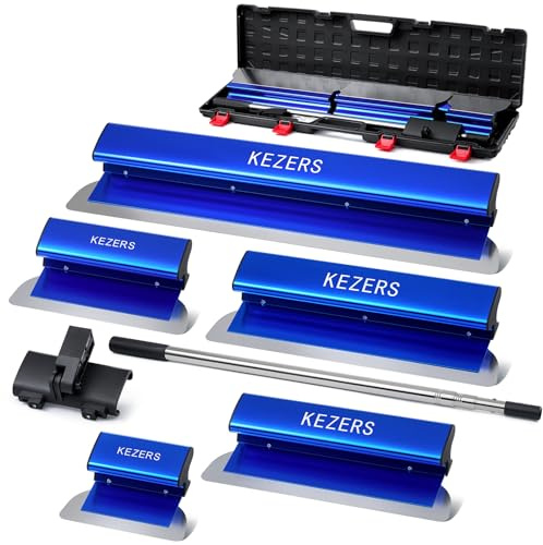 KEZERS Juego de espátulas para superficies (5 piezas, espátula en maletín con mango ergonómico, barra telescópica para enyesar paredes y techos (18, 25, 35, 40, 60 cm)