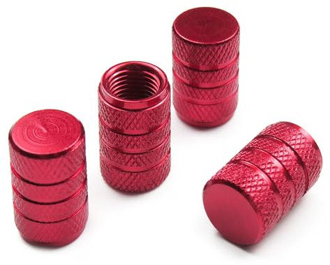 Pitlane Performance® Alu Ventilkappen 4 Stück Ventildeckel; Aluminium Auto-Reifen Schrader-Ventil; Ventilabdeckung Reifenventil-Kappen PKW SUV Motorrad Fahrrad (Rot, Komfort)