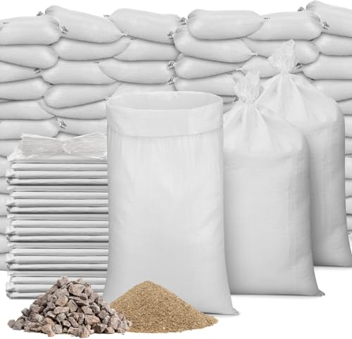 Wowangce 300 Pcs White Sand Bags with Ties 16 x 26 Inch Empty Sandbags Heavy Duty Woven Polypropylene Sandbags Bulk for Outdoor Flood Protection Emergency Hurricane Flooding Season Supplies