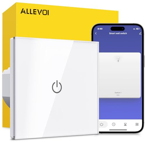 ALLEVOI Interrupteur WiFi Smart Life Compatible avec Alexa Google Home, Interrupteur Connecté Tactile 1 Gang 1 Voie Contrôler des Lumières (Fil Neutre Requis)