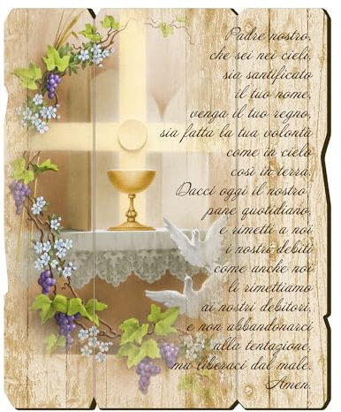 Fratelli Bonella | Quadro In Legno Sagomato Stile Vintage Simbologia Eucaristica Prima Comunione f.to 10,7x13,3 cm | Made in Italy