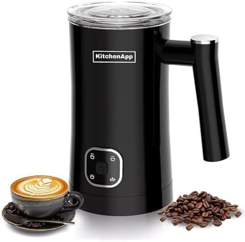KitchenApp Elektrisk mjölkskummare – skumning och uppvärmning – 4-i-1–350 ml – svart