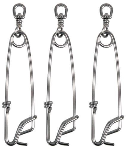 VATEICO Clips de presión de línea larga, 3 piezas/6 piezas de acero inoxidable para pesca, clips de atún, ganchos de rama, broches de pesca, flotador, señuelo, aparejos de pesca, fáciles de poner y