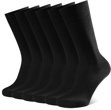 CLOSEMATE 6 Pares Calcetines Ejecutivos Hombre Altos Finos Transpirables Largos Sin Costuras de Trabajo Elásticos Traje Vestir Algodon Negros,M