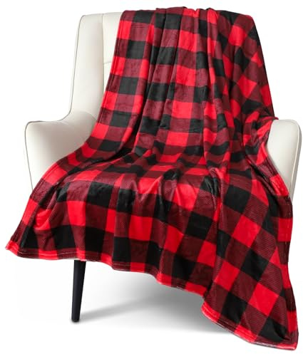 Ohok Couverture de Noël douillette et moelleuse - Chaude - Pour l'intérieur et l'extérieur - Décoration de Noël pour la famille - Plaid rouge - 150 x 200 cm