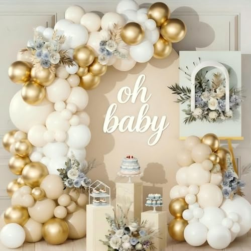 Ballonggirlang, beige, vit och guld, 102 delar, ballongdekoration för födelsedag, bröllop, baby shower-fest, födelsedag, förlovning och examensfest
